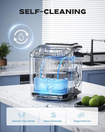 Image of ecozy Ice Makers Countertop, 9 Ice Cubes Ready in 6 Mins, Portable Ice Machine with Carry Handle, 26lbs /24Hrs, Auto-Cleaning Ice Maker with Basket and Scoop, for Home /Kitchen /Camping /RV