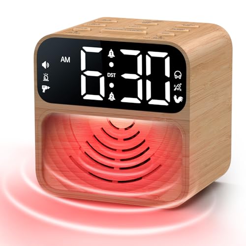 AuroraCalm Extra Loud Alarm Clock for Heavy Sleepers: 115dB Wake Up Alarm with Flashing Light to Help Prevent Oversleeping - Dual Alarm for Teens Adults Shift Workers Bedroom - Wood Grain