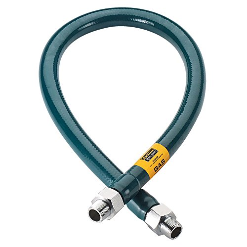 Krowne Manguera de gas M5072 Royal Series, diámetro interior de 1/2 pulgada, 72 pulgadas de largo, tubo corrugado de acero inoxidable y envoltura radial con revestimiento de PVC verde, capacidad de