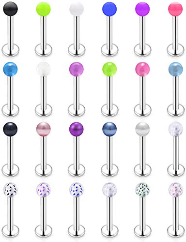 LAURITAMI 24PCS 14G Pendientes Piercing Labio Tragus Labret Perno Acero Quirúrgico Bolas Cartílago Helix Bolas Joyas 6/8/10mm