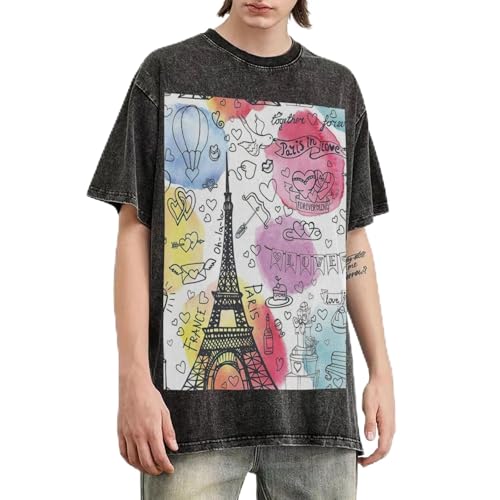 T-shirt Tour Eiffel en coton délavé haut de gamme coupe ample