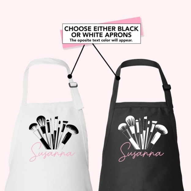 Miniatura 8 de Delantal de artista de maquillaje personalizado con nombre (blanconegro)