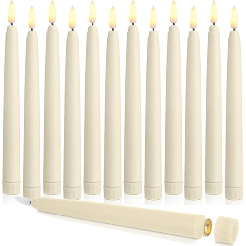 Image of Baquler 12 Pcs Flameless Taper Candles LED Taper Candles Flickering Bulk Ivory LED Candlestick for Easter Wedding Church Halloween Christmas Party Decor Table Centerpiece, 8.5 in, No Batteries