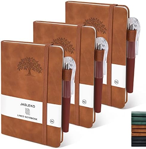 3 Pack Brown Pocket Notebook with 3 Pen,Hardcover Small Journal Notebook Total 480 Pages Lined Paper,A6 Leather Journal for Men Women Writing Travel Diary,Mini Notepads for Work Travel,Note pads 3.7”x 5.7”