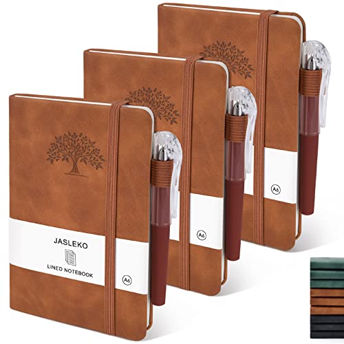 3 Pack Brown Pocket Notebook With 3 Pen,Hardcover Small Journal Notebook Total 480 Pages Lined Paper,A6 Leather Journal For Men Women Writing Travel Diary,Mini Notepads For Work Travel,Note Pads 3.7”X 5.7” #TOP18