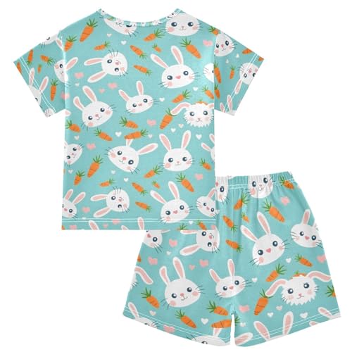 ALAZA Cute Rabbit Carrot Easter Pajamas Set Short Sleeve Cotton Sleepwear Summer Pjs 2 Piece 5-14Y2
