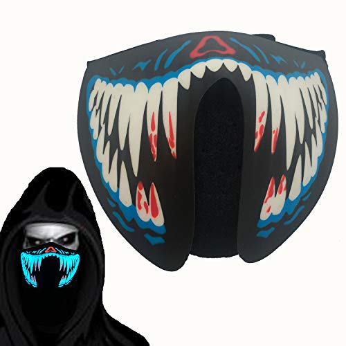 LED Halloween Mask Rave Mask Light Up Face Mask Scary Mask for EDM Halloween Party (white grin)