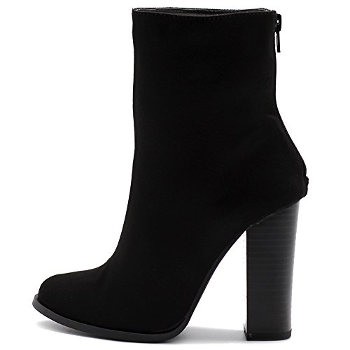 Ollio Women's Shoe Faux Suede Back Zip Up Stacked High Heel Ankle Boots