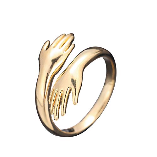 Stainless Steel Double Hand Hug to You Finger Rings, Hug Embrace Statement Promise Anniversary Ring for Women Men Open Adjustable