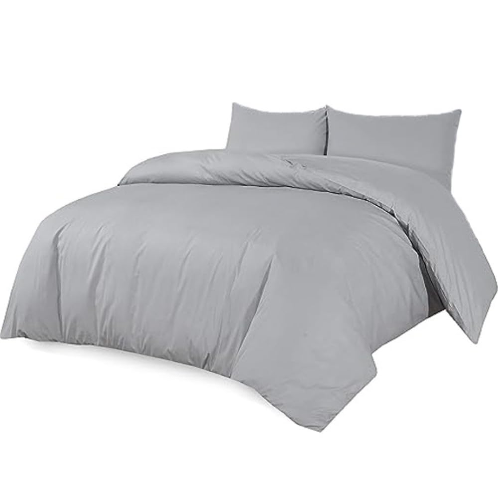 Laam linen Luxurious Duvet Cover Bedding Set 100% Long Staple Soft Cotton Duvet Set with Easy Closure Egyptian Cotton Duvet Set with Pillow Cases (Silver, Double) โ image 1