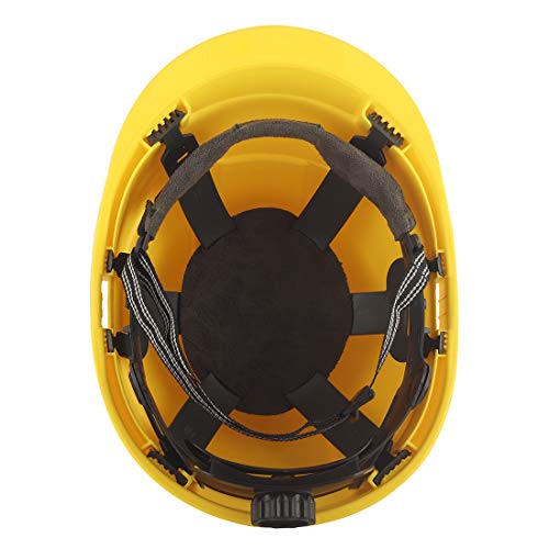 Image of KARAM PN542 Safety Helmet for Men Industrial| Ratchet Type Adjustment with Adjustable Chin Strap | Ventilation & Side Slot for Attachment | EN Certified Hard Hat | Lemon Yellow (Pack of 5)