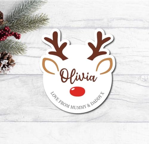 Personalised Christmas Labels for Gifts & Presents - Custom Name Initial Wrapping Paper Tags, Peel and Stick Xmas Labels for Kids Family Friends Wrap (Reindeer Shape Label) - Image 9