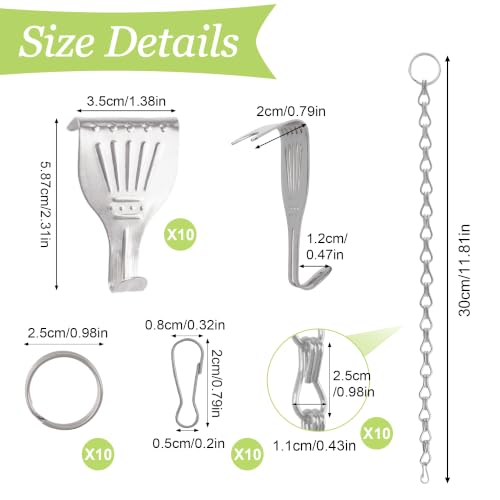 Image of Picture Rail Hooks and Chain, 10Pcs Hooks with 30CM Chains, Silver