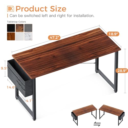ODK Computer Desk Large Office Desk, 48 Inch Gaming Desk with Storage, Modern PC Desk Work Table with Headphone Hook for Home Office, Deep Brown - Thumbnail 3