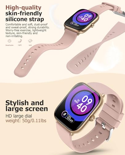 Image of Smart Watch for Women with Blood Pressure, 2.06 inch AMOLED Display, 118 Sports Modes, Fitness Tracker, Heart Rate /SpO2 /Sleep /Stress Monitor, IP68 Waterproof, Pink Liquid Silicone Strap for iPhone Android