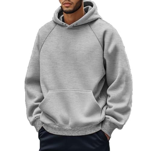 Wankang Mens Sherpa Fleece Lined Hoodies Fashion Raglan Hoodies Pullover Button Up Hooded Sweatshirt Comfy Hoodie with Pocket