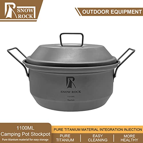 Snow Rock 1100Ml Titanium Camping Pot Stockpot With Lid Cover Two Foldable Handles Titanium Camping Cookware Backpacking Pot Style B #TOP4