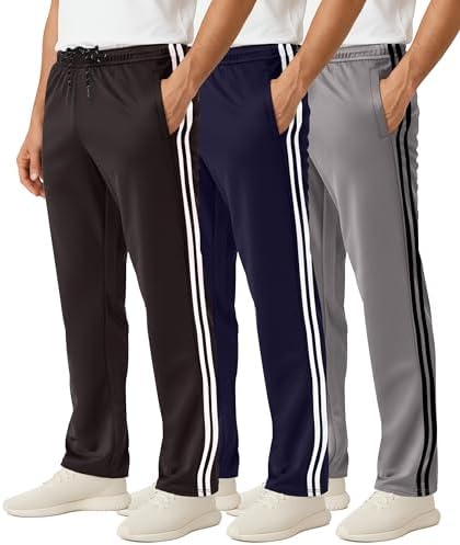 3 Pack Men's Mesh Sweatpants Open Bottom Lounge Workout Track Gym Pants