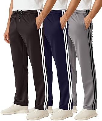 Men's Mesh Sweatpants (3 Pack) - Open Bottom Lounge Workout Track Gym Pants
