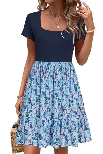 Image of Newshows Women's 2026 Summer Casual Square Neck Ruffle A Line Beach Vacation Sundress Work Business Dress with Pockets