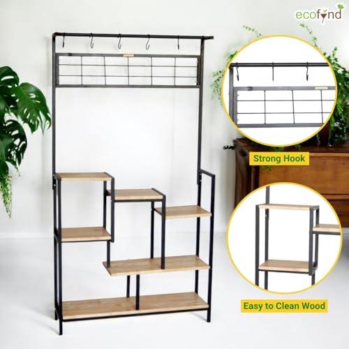 Image of ecofynd Elara Shelf Plant Stands for Outdoor Balcony, Flower Pot Stand for Indoor Plants, Large Metal Planter Stand for Living Room, home decor, Indoor & Outdoor plants, 6 Tier, (PS042-BLK)