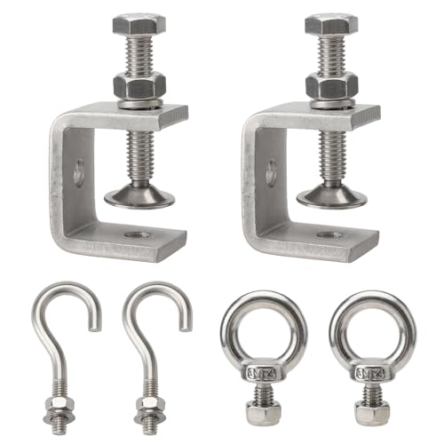 BRISKORE Edelstahl C-Zwingen 6 Stück Set, C Klemme Kieferöffnungen 30mm Fixierzange Einstellbar Klemmbereich ist 0-25mm mit Edelstahl Haken und Ringschrauben für Holzarbeiten, Schweißen und Tischlerei