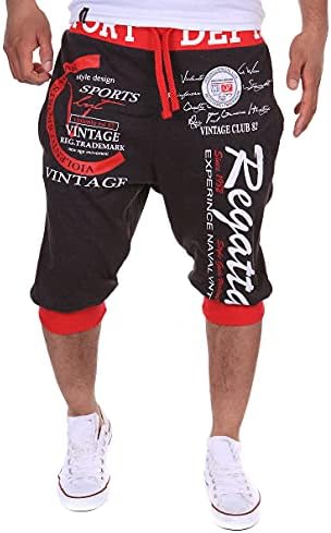 Elegeet Men's Short Hiphop Dance Jogger Sweatpants Trousers Red Black Small