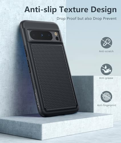 Image of FNTCASE for Google Pixel 8-Pro Case: Dual Layer Shockproof Protective Cell Phone Cover | Anti Slip Textured Back | Military Protection Bumper | Heavy Duty Rugged Tough Black