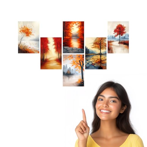 Image of SiddArtify Autumn Landscape Wall Art Prints Set - Fall Tree Poster Decor for Living Room Bedroom Office - Set of 2-4x6 Inch - Board (Pack of 6) - Sticker (Pack of 6)