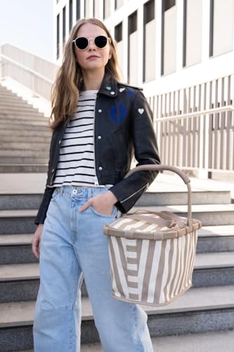 reisenthel carrybag summerstripes coffee – Stabiler Einkaufskorb mit viel Stauraum und praktischer Innentasche – Elegantes und wasserabweisendes Design