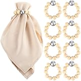 Landical 12 Pack Wood Bead Napkin Rings Farmhouse Wooden Bead Napkin Holder Rings Rustic Table Decor for Wedding Home Dining Table Party Decoration