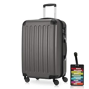 Hauptstadtkoffer - Spree - Hartschalenkoffer Rollkoffer + Kofferanhänger, erweiterbarer Reisekoffer, TSA, 4 Rollen, 65 cm, 74 Liter, Graphit