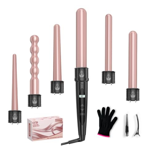 Lockenstab Set 6 in 1 mit LCD für große und...