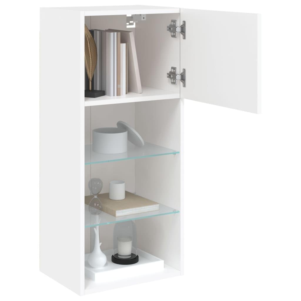 Mueble para televisión blanco con LED RGB para TV, 40,5 x 30 x 90 cm, material de madera, cristal, diseño moderno, montaje en pared, posible para salón, dormitorio, oficina