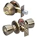 Master Lock Keyed Entry Door Lock, Single Cylinder Deadbolt with matching Tulip Style Knob, Antique Brass, TUCO0605,Combo
