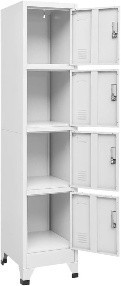 Metal Locker,Industrial Metal Locker Cabinet, 4 Compartments, Lockable Door & Name Card Holder, 38x45x180 cm, Durable Storage Solution for Gym, Office, Home, Secure Organization