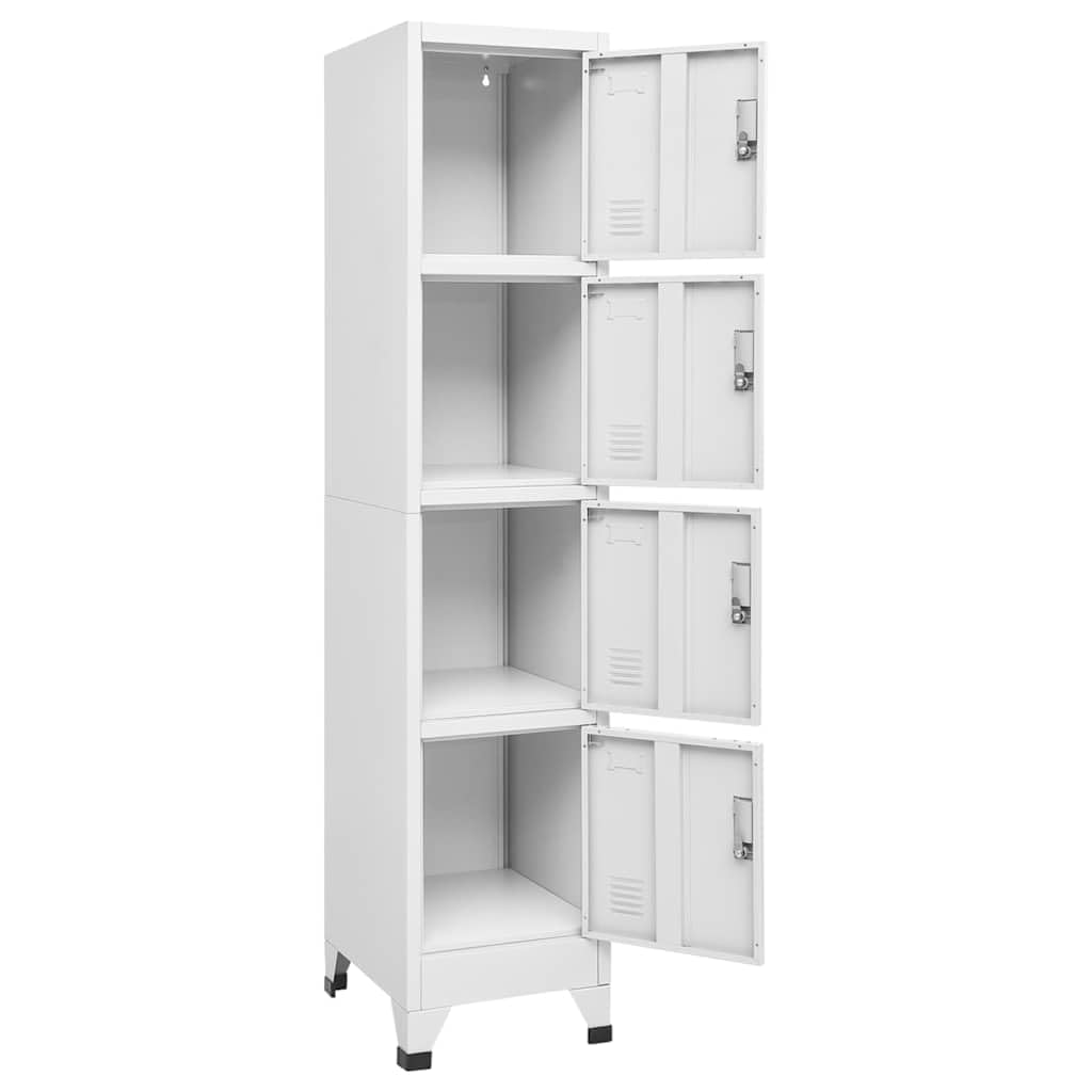 Armario con 4 compartimentos con cerradura, acero gris, 38 x 45 x 180 cm, con marco para placa de nombre, orificios de ventilación, soporte de pared, espacio de almacenamiento para oficina