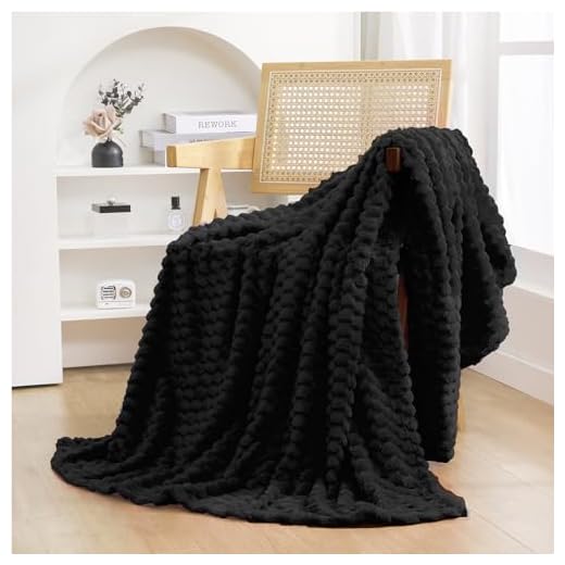 Puncuntex Black Throw Blanket 50"×60" inches Fuzzy 3D Jacquard Decorative Flannel Fleece Super Soft Plush Cozy Blanket for Couch Sofa Chair Lightweight
