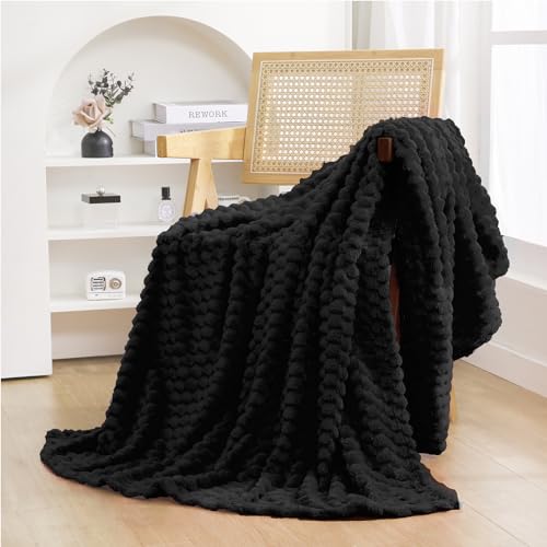Puncuntex Black Throw Blanket 5060 inches Fuzzy 3D Jacquard Decorative