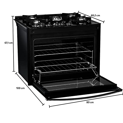 Fogão de Embutir 5 Bocas Preto com Frente em Vidro Espelhado e Mesa de Vidro Atlas U.top Glass Style