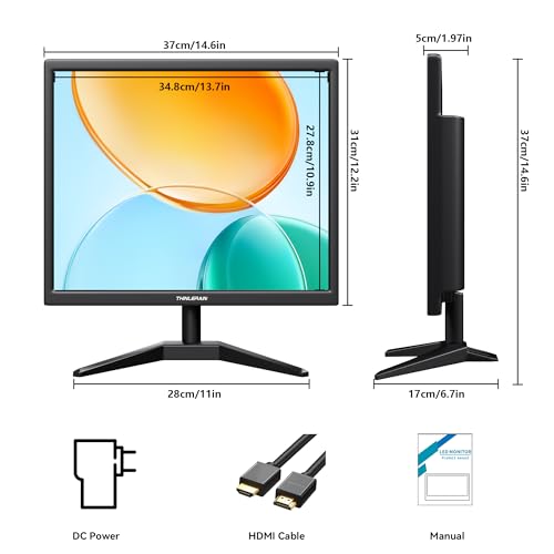 Image of 17 Inch Computer Monitor, 4:3 1280x1024 Small Desktop Square Monitor with VGA HDMI, VESA Wall Mountable, Built-in Speakers for Office POS Raspberry Pi Industrial