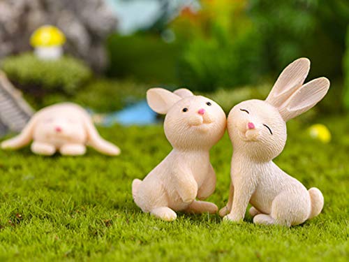 Halloluck 7 Pcs Cute Miniature Rabbit Figure Animal Rabbit Characters Toys Mini Figure Collection Playset, Rabbit Cake Topper, Plant, Automobile Decoration #TOP3