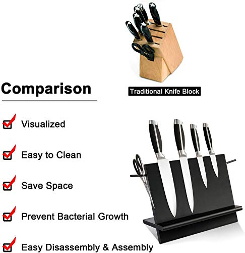 Magnetic Knife Block, Magnetic Knife Holder, Knife Rack with Double Side Strong Magnetic for Knife Organize and Storage,Black