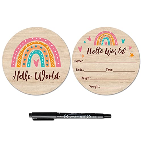 Image of R HORSE Baby Birth Announcement Sign with Marker Pen Double-Sided Boho Rainbow Pattern Newborn Announcement Sign for Baby Shower Birthday Gift Keepsakes