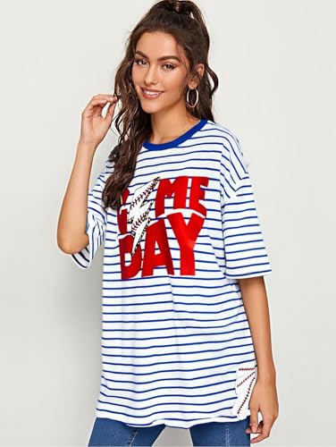 Baseball Shirt Baseball Mom Shirts: Women Baseball Bow Side Split T-Shirt Baseball Season Game Day Short Sleeve Top4