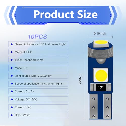 10 luces LED T5 para tablero de auto blancas miniatura 2
