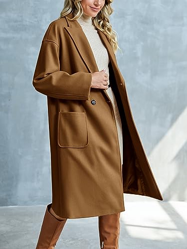 FSHAOES Womens Lapel Peacoat Winter Double-Breasted Outerwear Mid Long Jacket Casual Trench Coat2