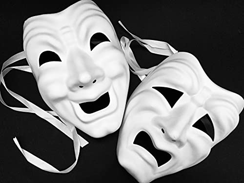 MASQ Blank DIY Masquerade Comedy Tragedy Mask Unisex Adult Performance Play Halloween Wear or Deco (Comedy & Tragedy)