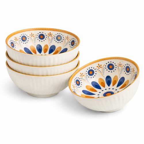 Image of Bohemian Porcelain Serving Bowls Set of 4 | 300 ML Microwave & Dishwasher Safe Bowls | Handcrafted Style Salad, Soup & Snack Bowls