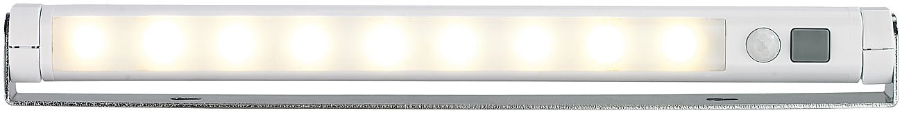 Lunartec LED Lichtleiste Batterie: 4er-Set Schwenkbare Lichtleisten, PIR-Sensor, 9 SMD-LEDs, warmweiß (Lichtleiste batteriebetrieben, Küche Batterie, Band)